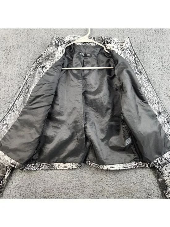 Y2K Faux Leather Moto Jacket Women's Petite Small Snake Skin Mob Wife Grunge - Picture 7 of 11